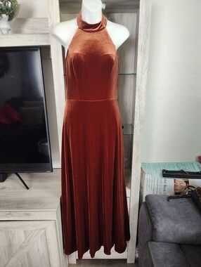 Revelry Halter Velvet Maxi Dress in Rust SZ 6 Good Condition